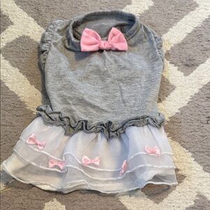 Gray and Pink Dog Dress with Bow Accents